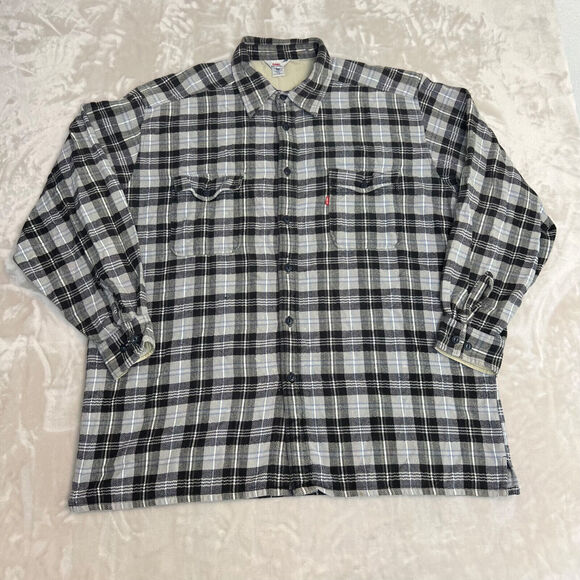 VTG Levis Shacket Mens XL Grey Black Plaid Dry Goods Work Chore Shirt Jacket - Picture 1 of 14